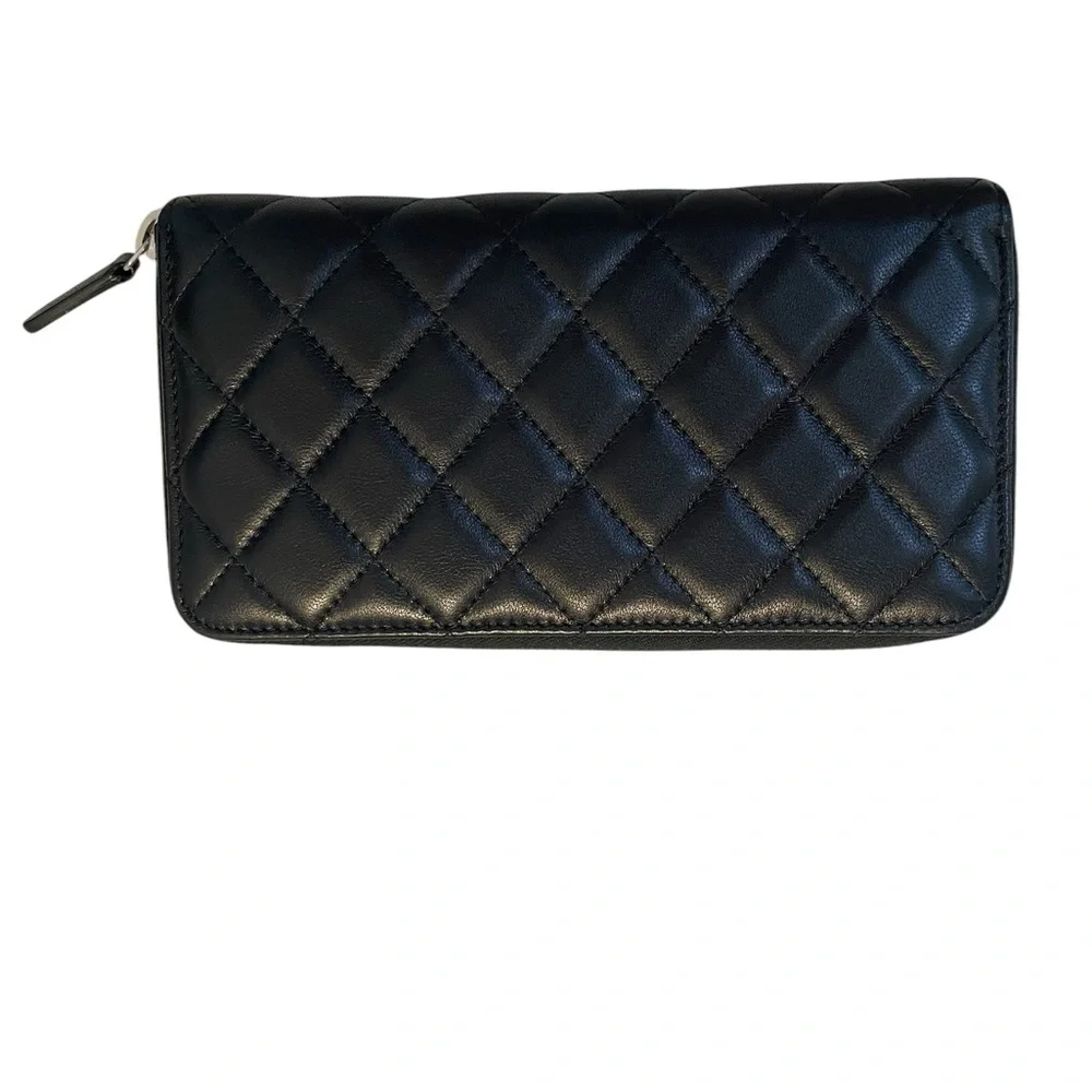 CHANEL Black Quilted Zip Wallet with CC Logo